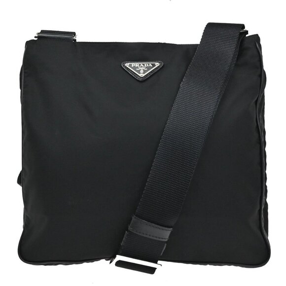 PRADA MILANO Logo Tessuto Shoulder Bag Nylon Leather Black Italy 87KA725 - Picture 1 of 16